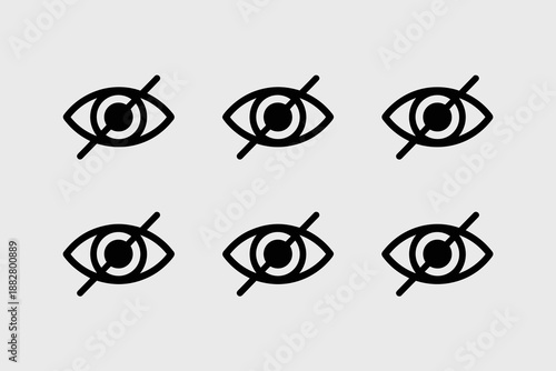 Eye Icon Pattern with Slash Symbolizing Privacy Security and Hidden Content Sensitive Data Protection Graphic Element for UI Design Website Development Mobile App Interface in Confidentiality Concept