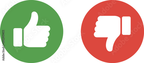 Green thumbs up and red thumbs down icons for website feedback expressing agreement or disagreement customer satisfaction survey ui element for app design social media marketing presentation opinion p
