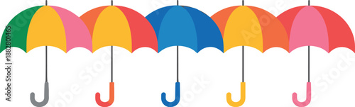 Colorful umbrellas in a row illustration graphic resource for weather forecast design protection concept bright flat design for marketing advertising posters banners website headers and creative proje