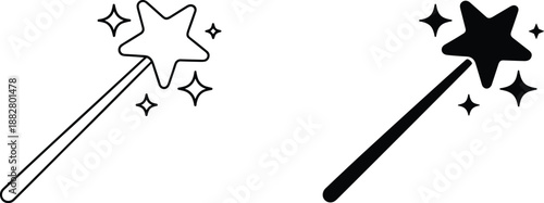 Stylized star wand with sparkles vector illustration of magical fairy stick for fantasy storytelling children's book icon design element for graphic resources diy craft projects and halloween costume