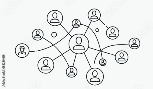 Network connections and relationships a web of people icons linked together in a social network