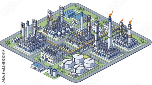 Industrial Oil Refinery Complex Aerial View.