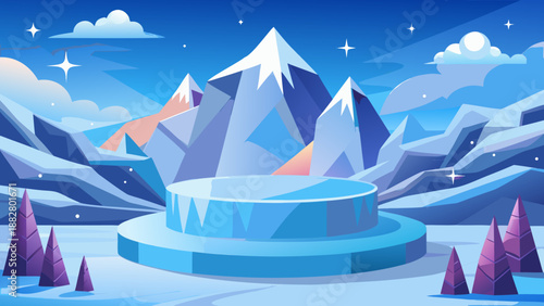 Crystal mountain under starlit night Vector