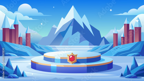 Fantasy mountain arena with snowy peaks Vector