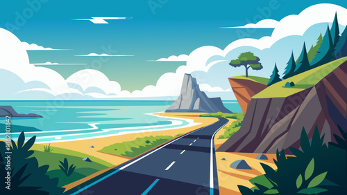 Scenic coastal drive Vector