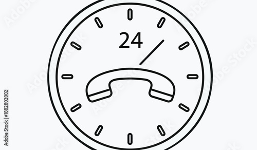 Analog telephone dial with 24 hour markings on white background black line drawing