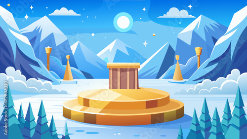 Ancient temple in snowy mountains Vector