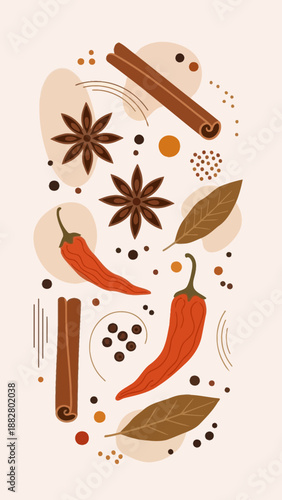 Artistic Culinary Spices Display: An Elegant Arrangement of Flavors and Aromatic Ingredients