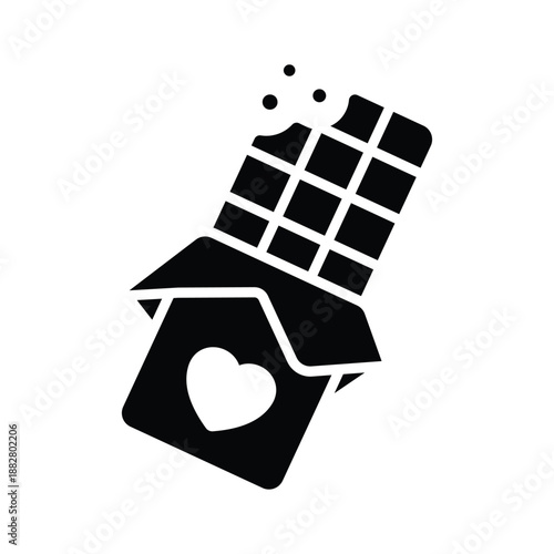 A sweet glyph icon of chocolate for valentines romantic dessert