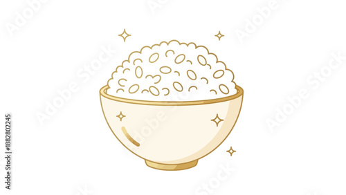 Aesthetic Rice Bowl Illustration With Glittering Accents And Simplistic Charm