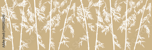 Bamboo of leaves background in Japanese style. Hnad drawn natural with brushstroke in Traditional style.