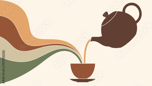 Aesthetic Tea Time: Minimalist Teapot Pouring Tea Into a Delicate Cup Artwork