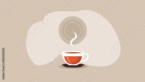 Aromatic Hot Beverage In Cup With Steam In Modern Abstract Design In Earth Tones