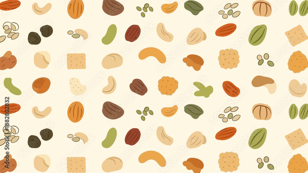 Obraz premium Assorted Nuts And Seeds Pattern In A Uniform Arrangement, Healthy Snacks Backdrop