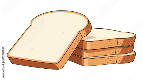 Crisp vector art depicting a fresh stack of white bread slices, emblematic of simple nutrition and culinary comfort, ready for diverse meal