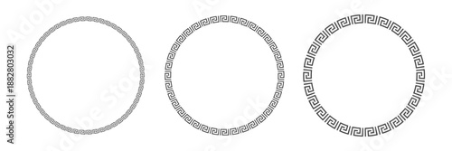 Traditional Greek ornamental patterns with repeating geometric borders. Collection of circular frames. Vector