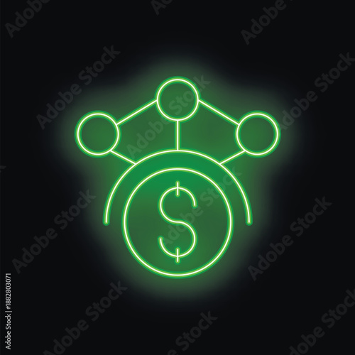 Glowing neon green icon of crowdfunding, symbolizing online fundraising and charity