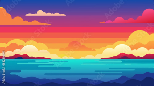 Vibrant sunset over calm ocean Vector