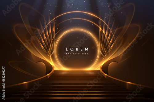 Golden stairs with light rings effects