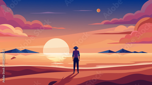 Silhouette at sunset Vector