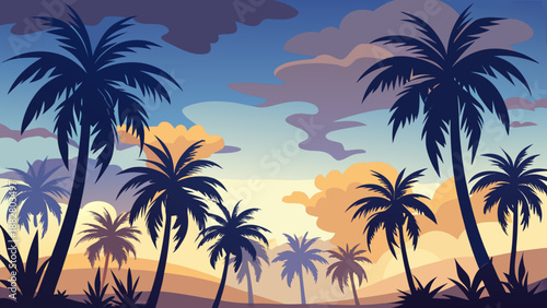 Tropical sunset with palm trees Vector