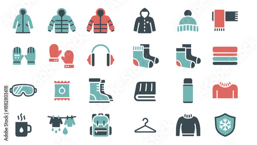 Vector icons Collection of Winter Clothing and Accessories Icons 2. Vector Illustration. EPS Editable