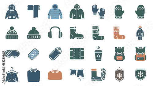 Vector icons Collection of Winter Clothing and Accessories Icons 3. Vector Illustration. EPS Editable
