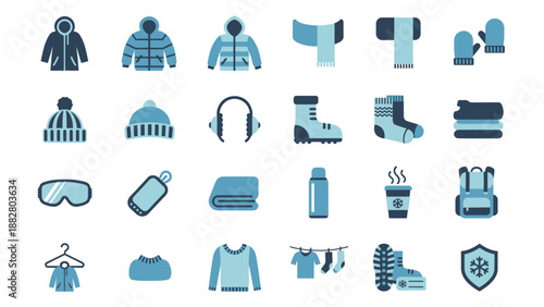 Vector icons Collection of Winter Clothing and Accessories Icons. Vector Illustration. EPS Editable