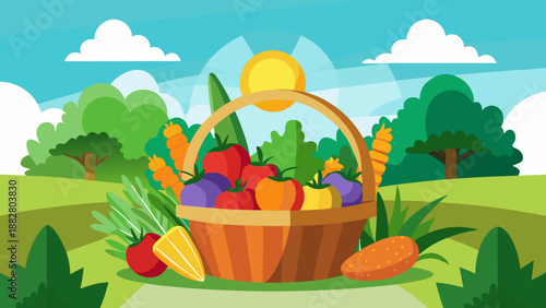 Vibrant basket of fresh produce Vector