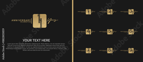 anniversary logo set with square. golden color on black background for celebration moment