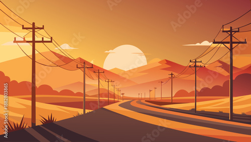 Sunset over desert highway Vector