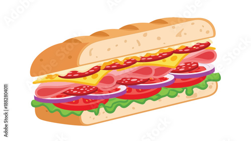 Vibrant layered deli sandwich illustration showcasing fresh ingredients a perfect meal