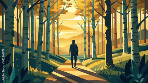 A solitary journey through the woods Vector
