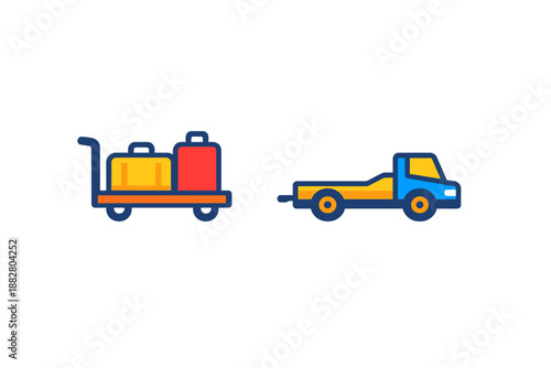 Luggage Cart and Flatbed Truck Icons