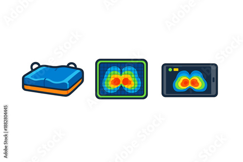 Pressure map graphics representing seat cushion technology