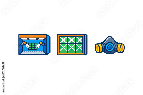 Collection of three industrial icons on a black background