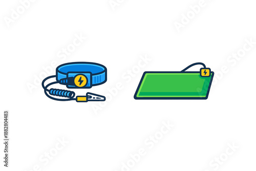Antistatic wrist strap and grounding mat icons