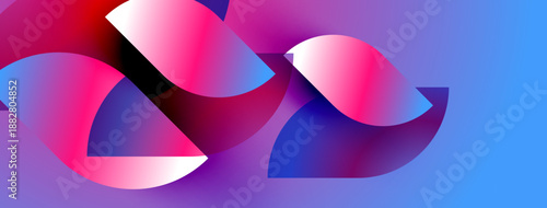 Abstract shapes overlap, creating vibrant gradients. Pink, blue, purple hues dominate composition. Modern design, smooth transitions visible.