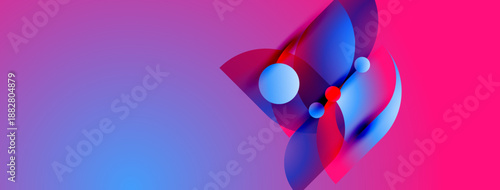 Abstract shapes, vibrant colors blend. Blue, pink, red create dynamic composition. Modern design, smooth gradients present visual interest.