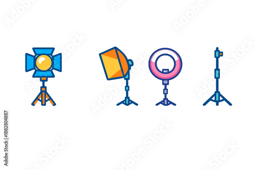 Collection of studio lighting equipment icons