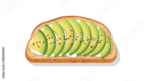 A vibrant illustration of healthy avocado toast, showcasing perfectly fanned slices of fresh green avocado meticulously arranged on a creamy spread