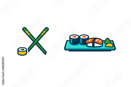 Sushi and chopsticks icon set