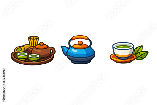 Tea Ceremony Icons Set