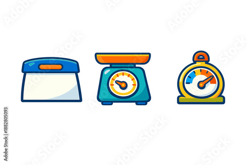 Set of cartoon measuring tools on a gradient background
