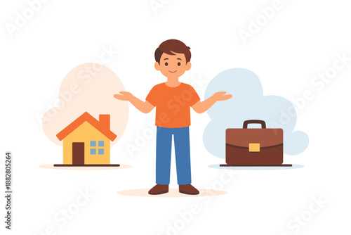 Man choosing between home and work illustration