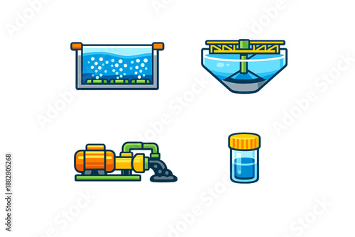 Set of water treatment plant icons