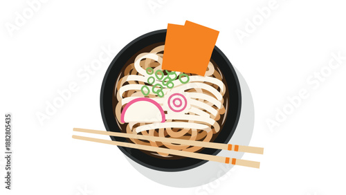 Stylized illustration of an appetizing noodle dish with chopsticks, perfect for culinary projects.