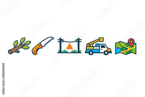 Set of Flat Icons for Outdoor Activities and Services