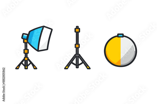 Photography Studio Lighting Equipment Icons