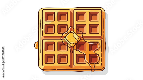 Delicious golden waffle with melting butter and sweet syrup, an inviting breakfast illustration